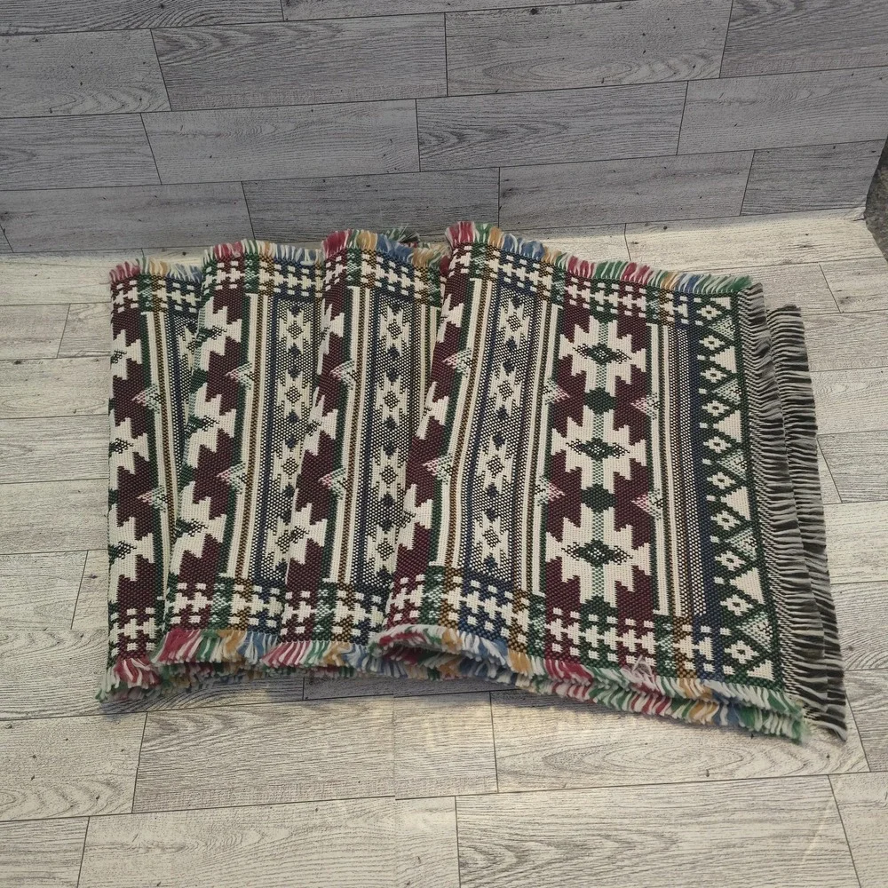 Set of 4 Southwestern Woven Placemats 21x13 Rustic Boho Farmhouse Fringe‎ Cotton